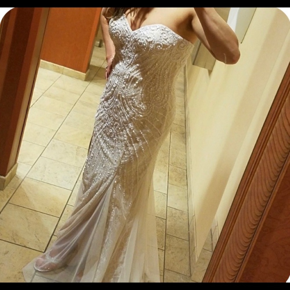 Lacey beaded long formal dress